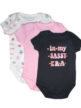 Princess Rose Girls 3 Pack Short Sleeve Bodysuit - Sassy Era  - (6-9M)